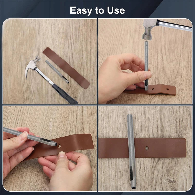 1/10Pcs Leather Hole Punching Tools DIY Handmade Belt Punch Tool Leathercraft Hollow Drilling Puncher Kit