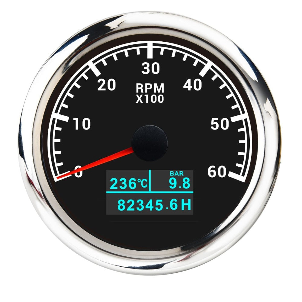HD 85mm 3 in 1 Digital Boat Tachometer Gauge 3000/4000/6000/8000RPM Tacho meter With Oil Pressure Hours Water Temp for car truck - KiwisLove