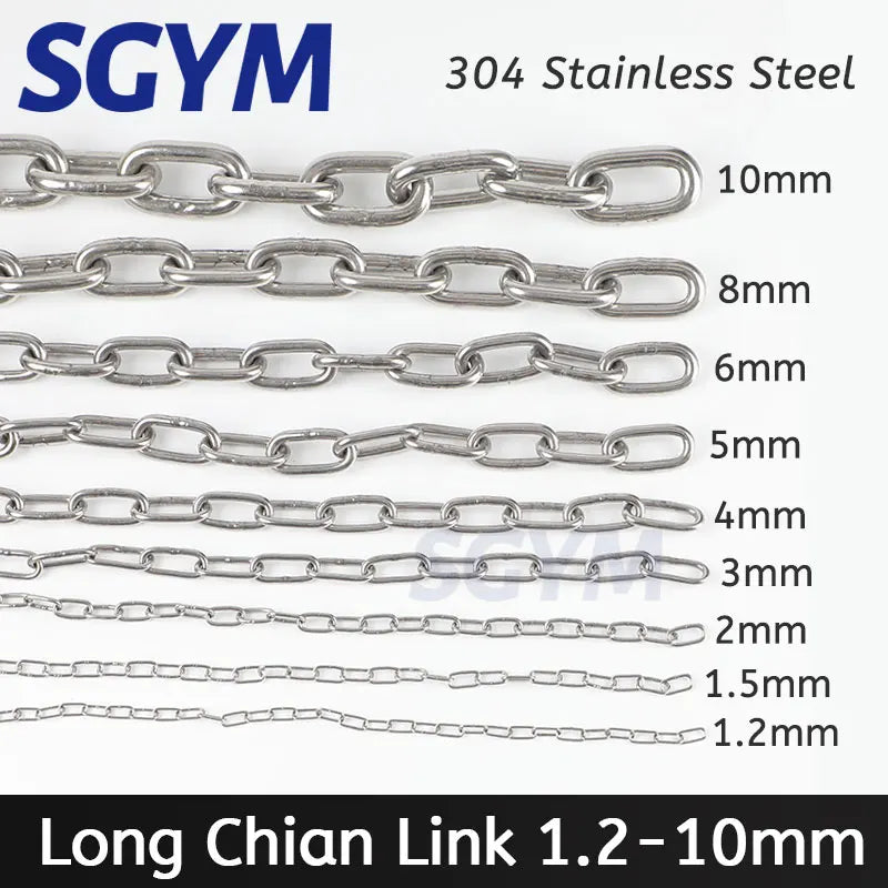 304 Stainless Steel Chain 1.2/3/4/5/6/8mm Diameter Hanging Swing Chain Lifting Pet Industry Welded Binding Chain Clothing Line