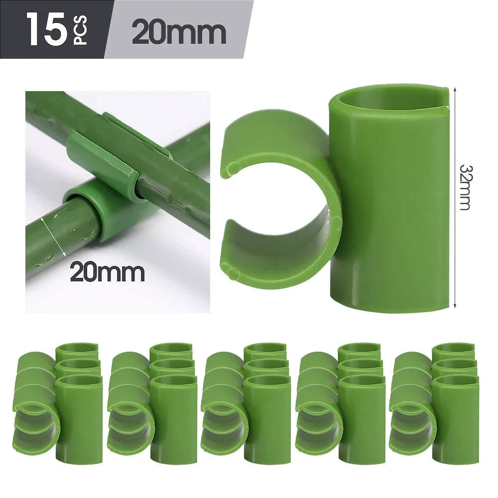 15pcs Green 8/11/16/20mm Garden Cross Clip Plastic Fastener Plant Support Connecter Clamp Rod Adjustable or Fixed Buckle Trellis