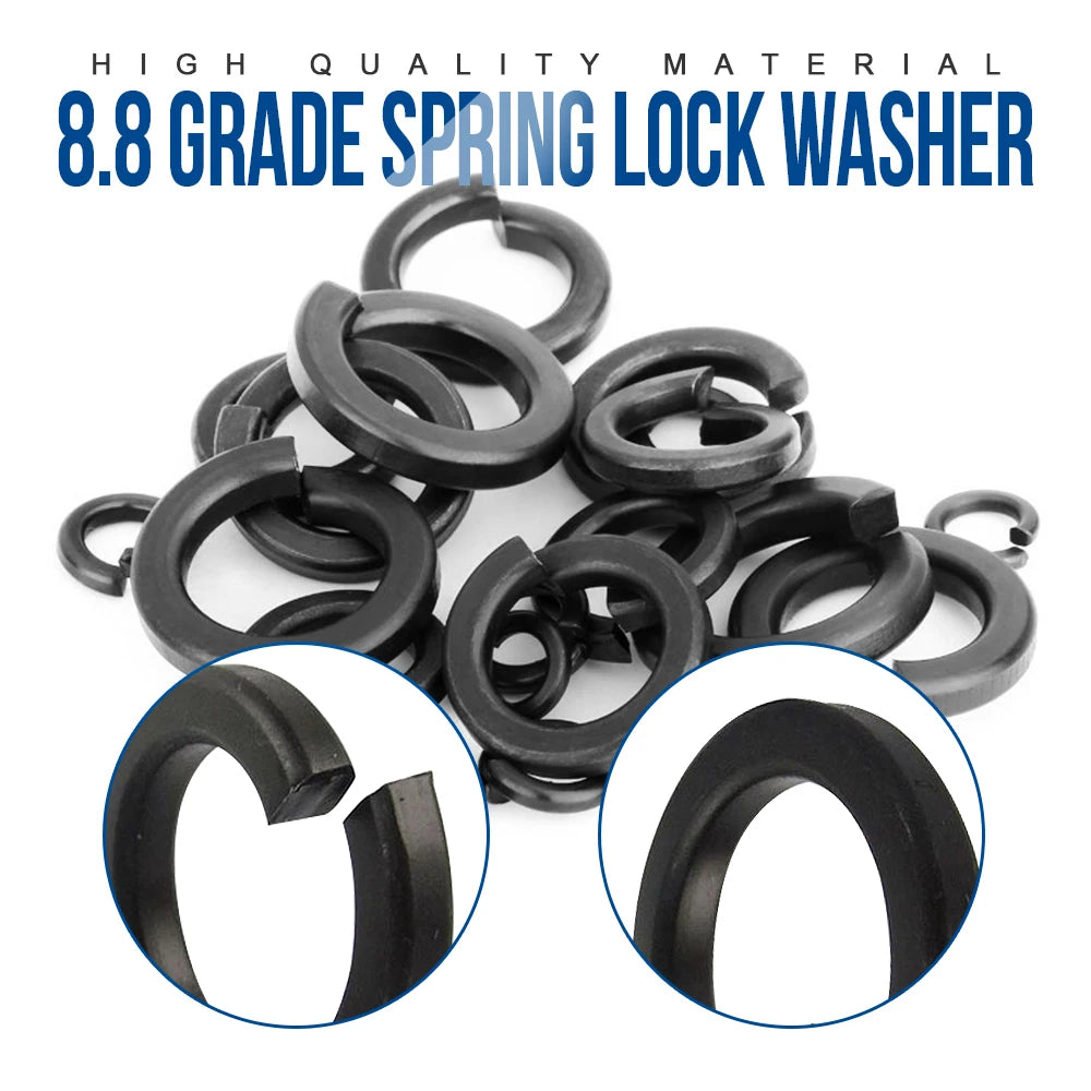 NINDEJIN 300/480pcs lock washers set stainless steel black carbon steel m2 m2.5 m3 m4 m5 m6 m8 m10 m12 spring lock washer assortment kit - KiwisLove
