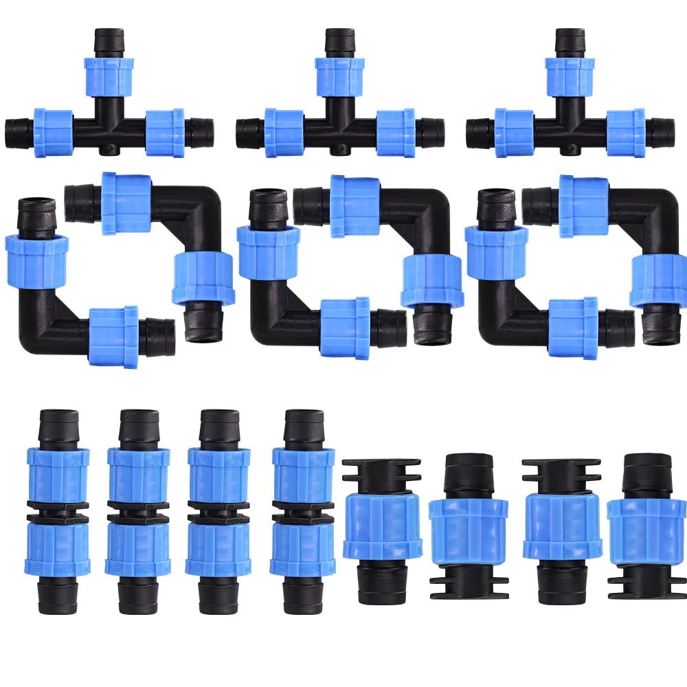 20pcs 16mm 5/8 "Drip Irrigation With Elbow Tee end Plug Threaded Locking Connector Garden Agricultural Water Saving Ho