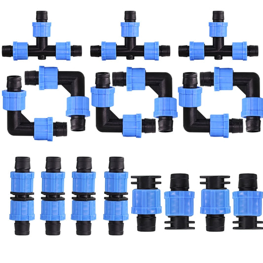 20pcs 16mm 5/8 "Drip Irrigation With Elbow Tee end Plug Threaded Locking Connector Garden Agricultural Water Saving Ho