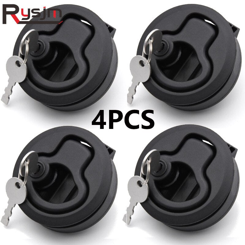 Black 2inch Round Flush Pull Slam Latch Lift Slam Latch Hardware With Lock Key Kit For Boat RV Yacht Accessories - KiwisLove
