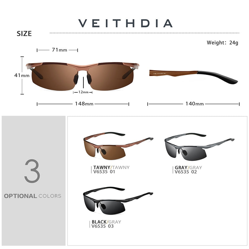 VEITHDIA Sunglasses Aluminum Men Polarized UV400 Lens Rectangle Rimless Driving Fishing Sun Glasses Sports Eyewear For Male 6535 - KiwisLove