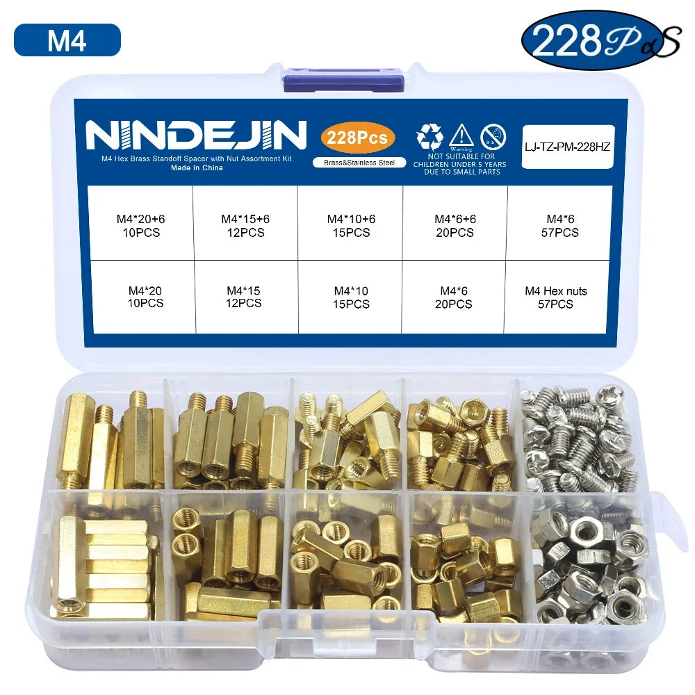 NINDEJIN Male Female Brass Hex Standoff Kit Bolt Screw Nut Set M2.5 M3 M4 PCB Motherboard Hex Standoff Spacer Assortment Kit
