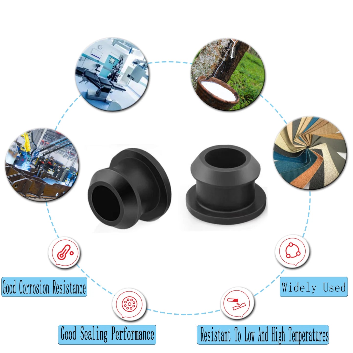 5pcs Black Silicone Hole Plug Assorted Kit , 2.5-15mm Snap-on End Caps for Sealing Tubes, Dust Water Resistant ﻿