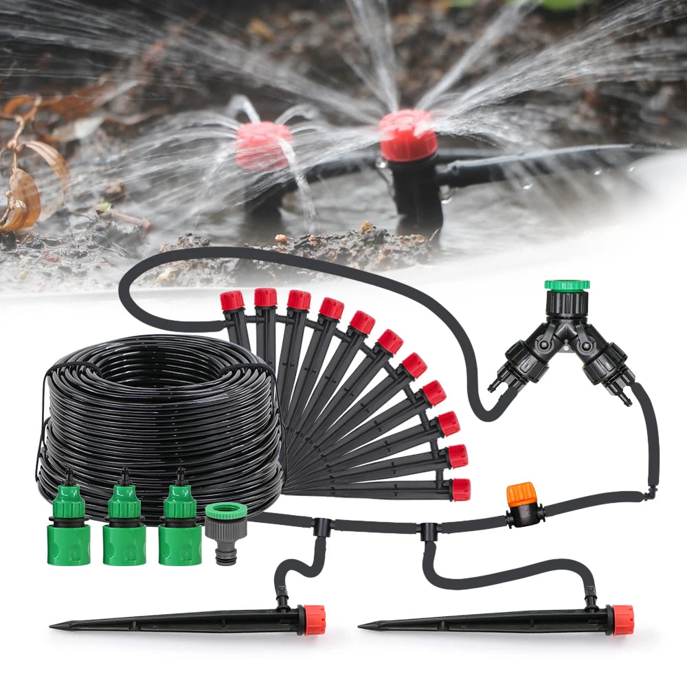 1/4'' Drip Irrigation System Hose Kit Adjustable 13CM Sprinkler Kit for Garden Flowers Greenhouse Vegetable Indoor Pots System