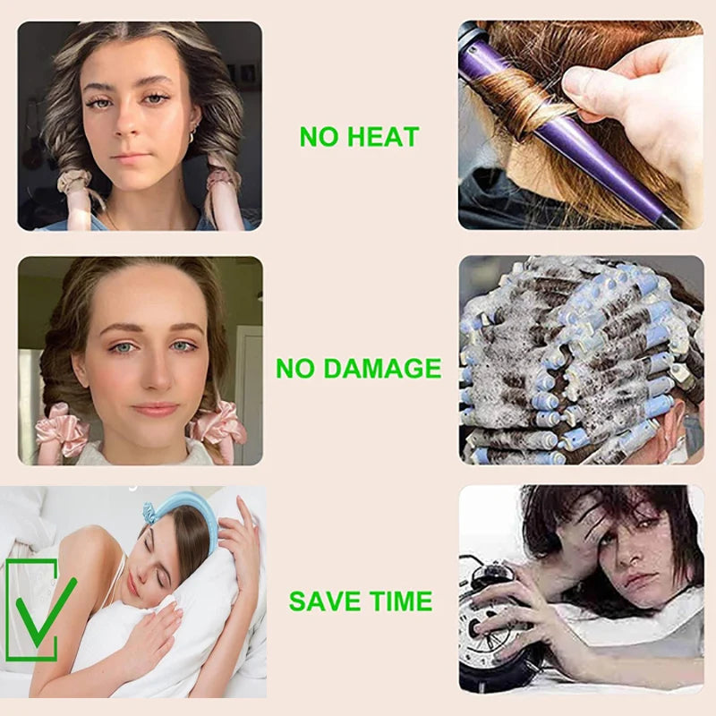 Heatless Curling Rod Headband No Heat Silk Curls Ribbon Hair Rollers Sleeping Soft Headband Lazy Hair Curlers Hair Styling Tools - KiwisLove