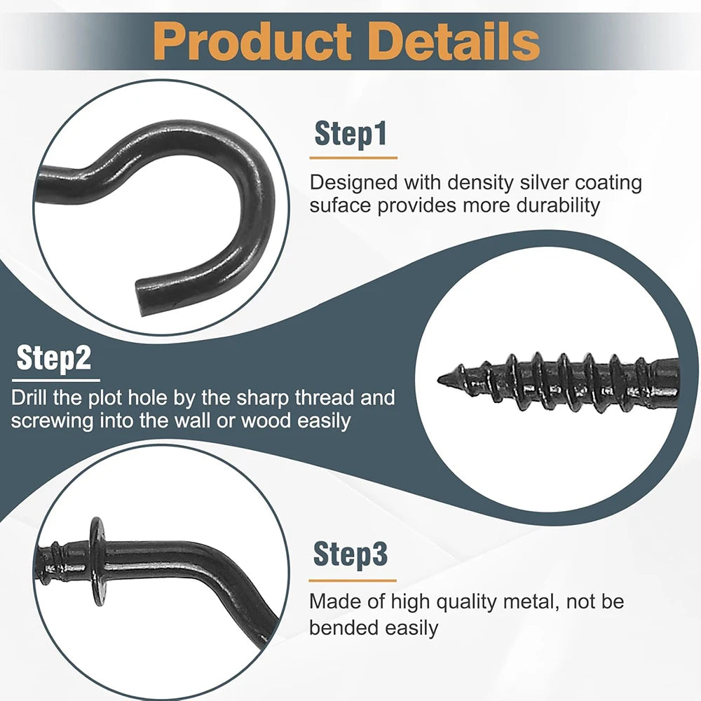 NINDEJIN Screw Hooks 1" 2" Black Heavy Duty Wood Wall Ceiling Hooks Plant 1/2" 3/4" Jewelry Hooks for Hanging String Lights - KiwisLove