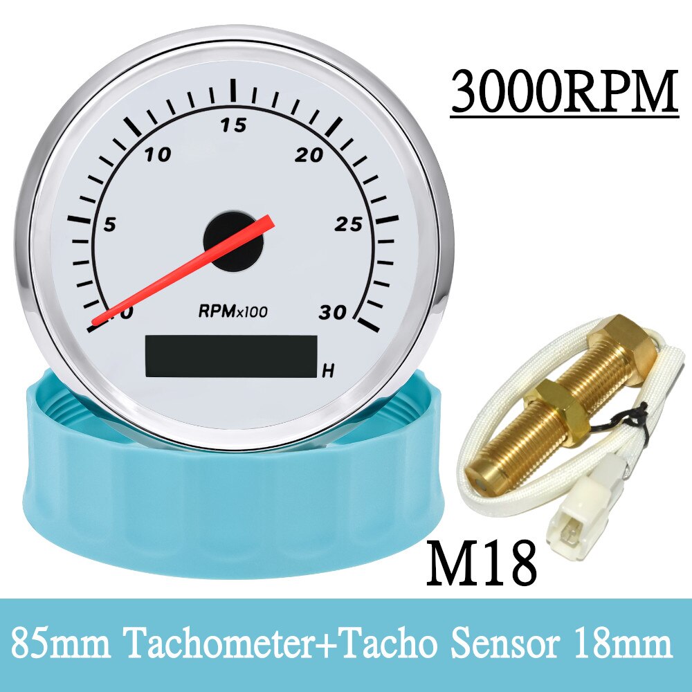 3000RPM 4000RPM Meter Marine Boat Tachometer 85MM Gasoline Diesel Engine Tacho Gauge With LCD Hourmeter For Tacho Sensor M16 M18 - KiwisLove
