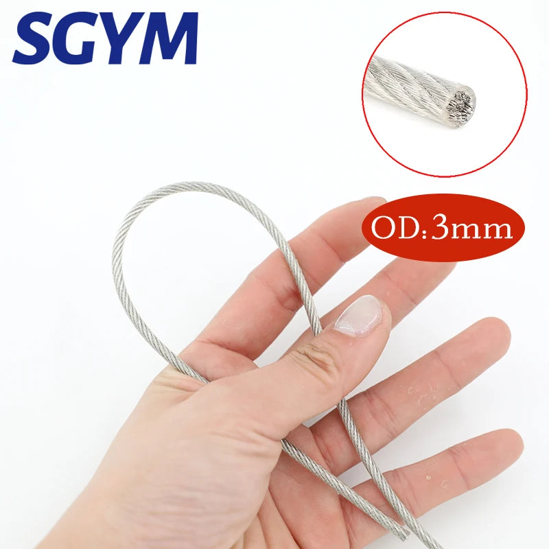 20/30/50Meter Wire Rope PVC Transparent Coated Cable 304 Stainless Steel rope Soft Clothesline Diameter 1.5mm 2mm 3mm 4mm
