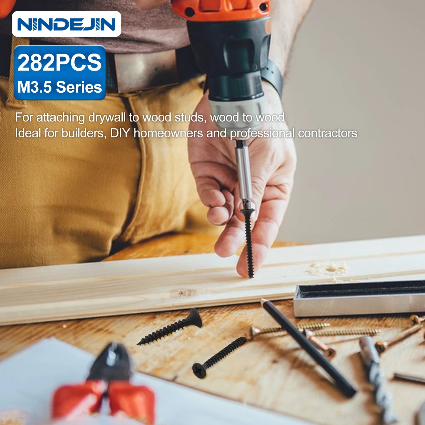 NINDEJIN 282pcs Drywall Screws Kit M3.5 Self Tapping Screws Set with Phillips Screwdriver Bits for Drywall Sheetrock, Wood