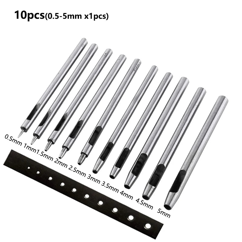 1/10Pcs Leather Hole Punching Tools DIY Handmade Belt Punch Tool Leathercraft Hollow Drilling Puncher Kit