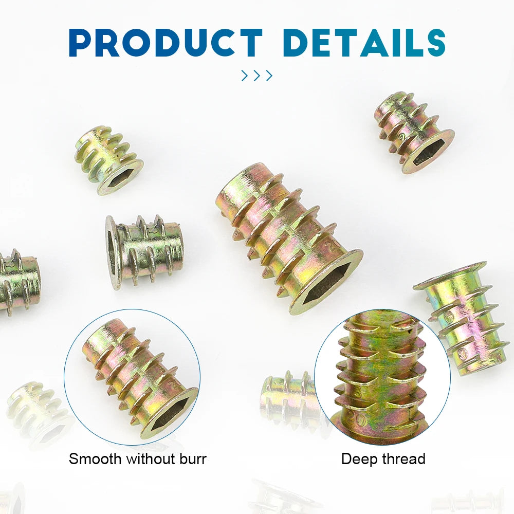 NINDEJIN 5-30pcs Thread Insert Nut M4 M5 M6 M8 Carbon Steel Zinc Plated Internal and External Thread Insert Furniture Connector - KiwisLove