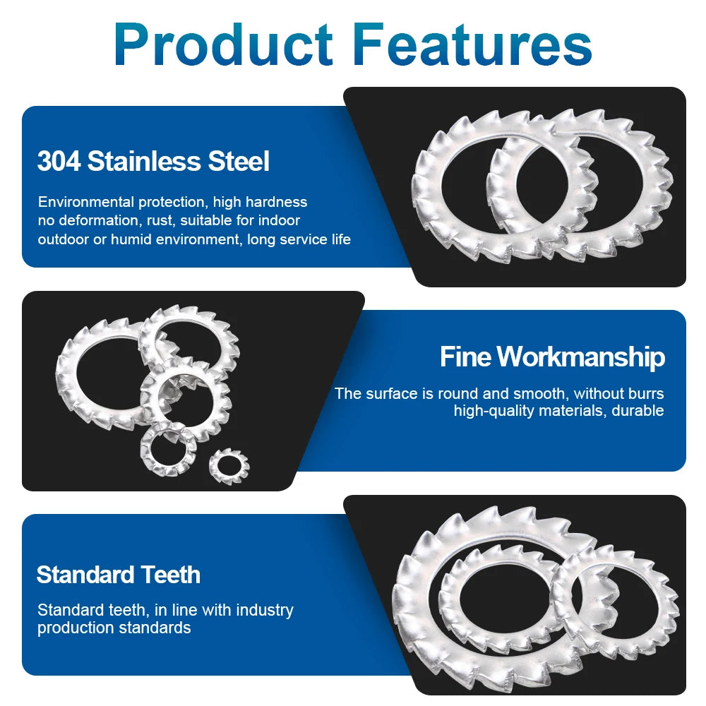 NINDEJIN External Tooth Lock Washers M3 M4 M5 M6 M8 M10 M12 M14 M16 M20 M24 M27 M30 Stainless Steel Star Lock Washers - KiwisLove