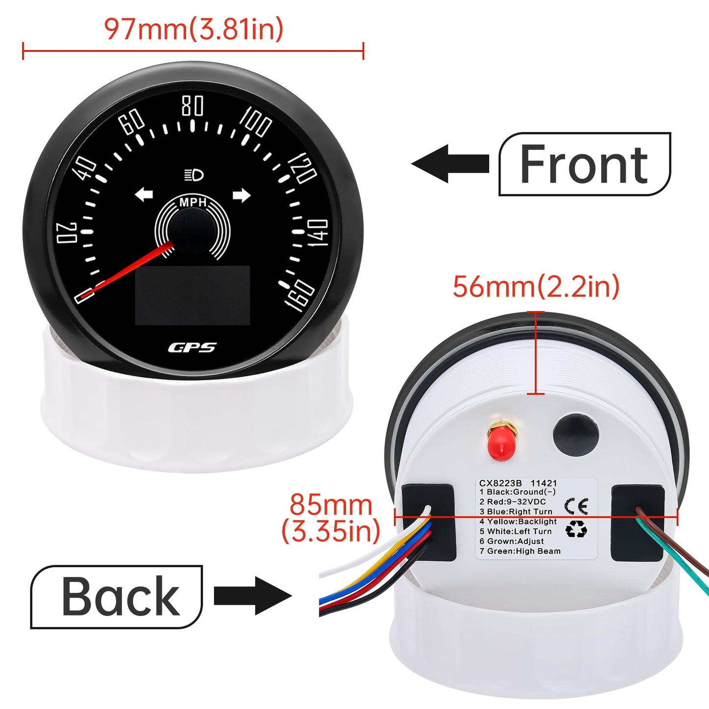 85mm Boat GPS Speedometer 0-160 MPH Odometer Gauge With Antenna Speed Meter Trip ODO COG Waterproof for Mairne Car Truck - KiwisLove