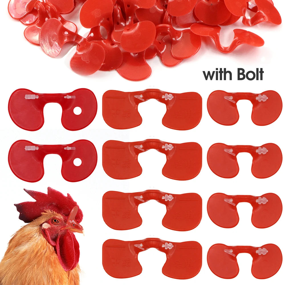 50pcs Chicken Red Glasses  Plastic Pheasant Anti-pecking Goggles Glasses with Bolt Protect Eyes Feeding Farm Poultry Hens access