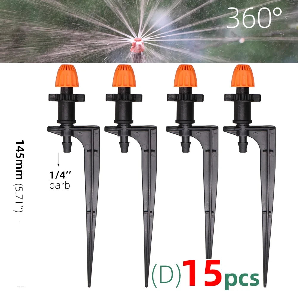 15PCS Garden 7.5mm Watering Nozzle with 15cm Holder Stand 90°/180°/360°/Strip Spraying Angle Optional Garden Irrigation Sprinkle