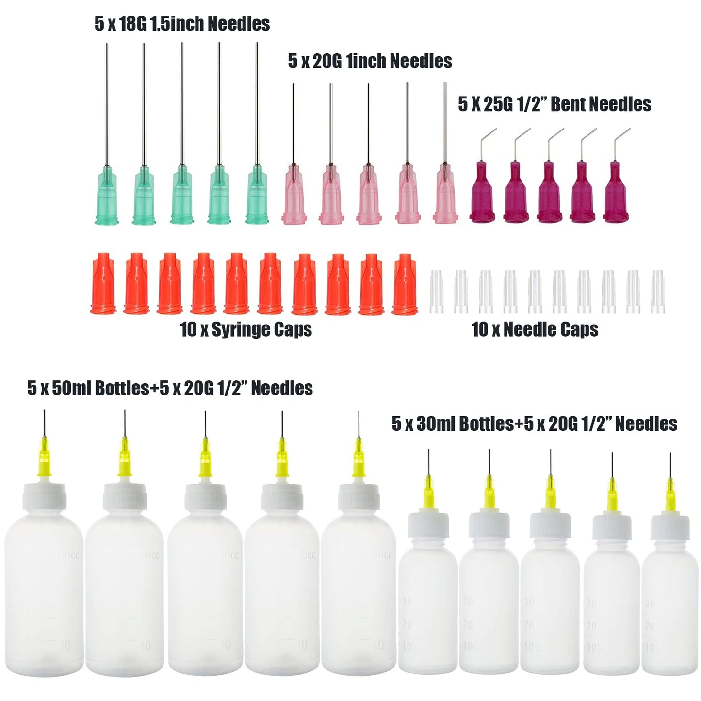 Dispensers Applicator Kit Plastic Squeeze Bottless Dropping Tube Nozzle and Blunt Tip Needle etc Works for Liquid Glue and Ink
