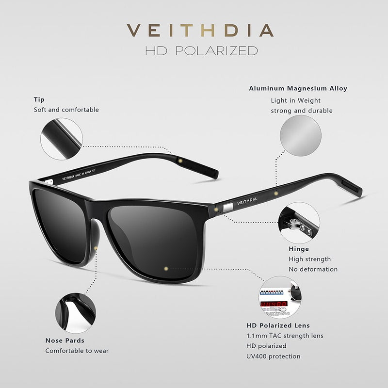 VEITHDIA Sunglasses Pilot Men Brand Driving Fashion Polarized UV400 Lens Unisex Vintage Eyewear Male Glasses For Women VT6108 - KiwisLove