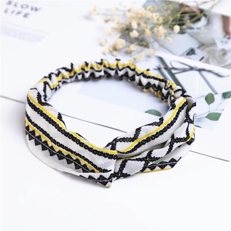 Fashion Women Girls Summer Bohemian Hair Bands Print Headbands Vintage Cross Turban Bandage Bandanas HairBands Hair Accessories