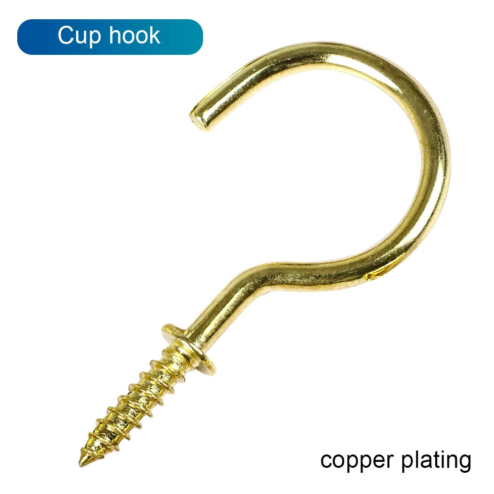 NINDEJIN 5-50pcs Ceiling Screw Hooks Copper Nickel Plated Wall Hanging Screws Kitchen Cup Hook for for Hanging Plants - KiwisLove