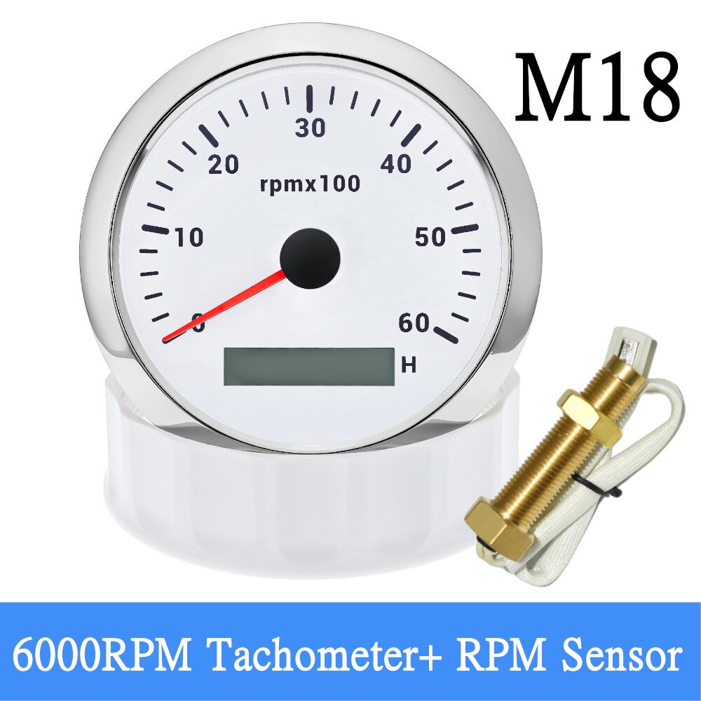 HD Car Boat 85MM Tachometer with LCD Hour Meter 4000RPM 6000RPM RPM Gauge Engine Hourmeter 7 Colors Backlight Tacho Sensor 9-32V - KiwisLove