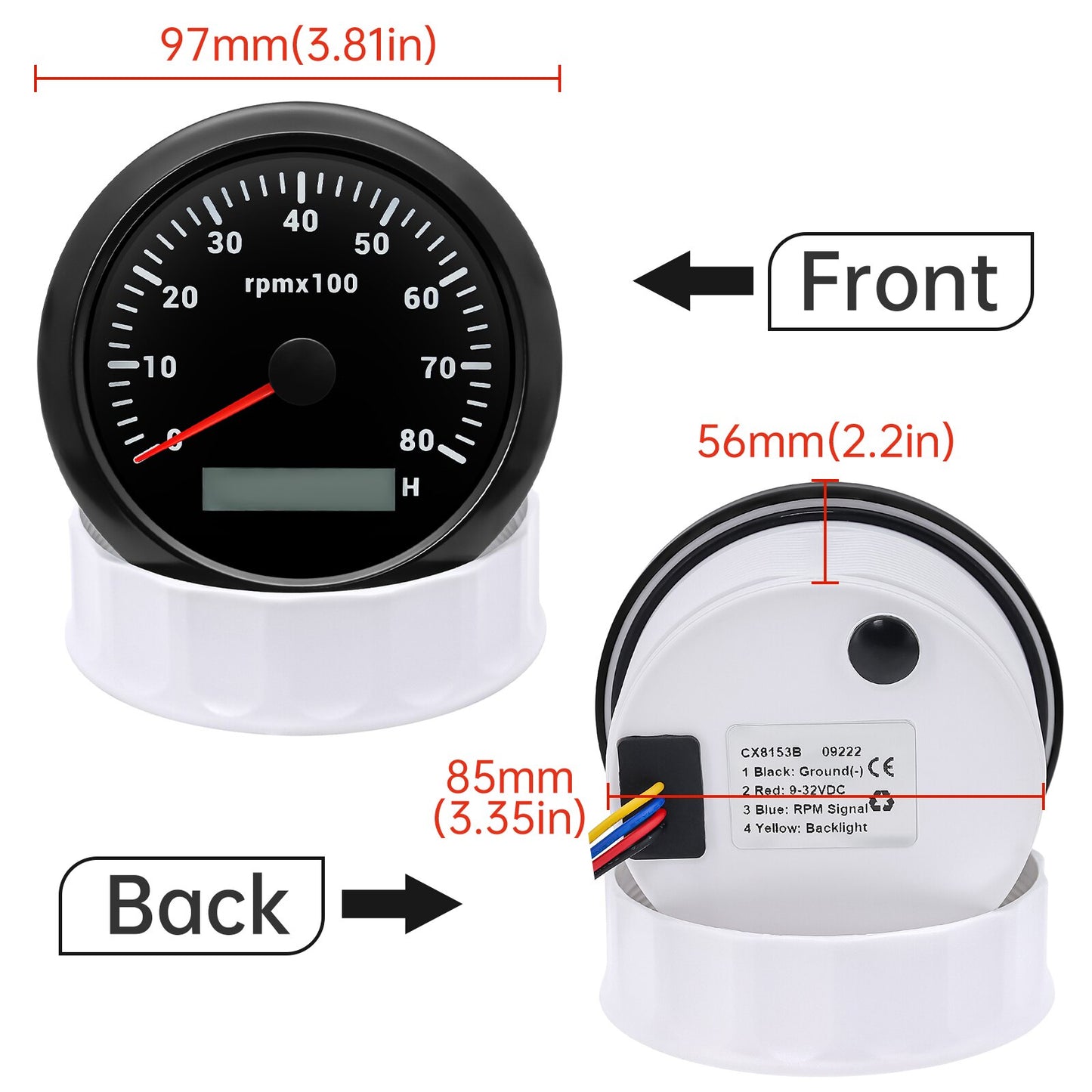 HD 8K 6K 4K 3K 8000rpm Boat Tachometer Marine Tacho Meter Gauge LCD Hourmeter 85mm Car Tachometer Toerenteller 7Colors Backlight - KiwisLove