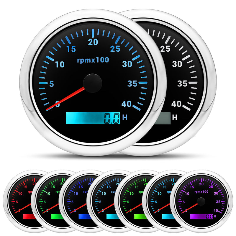 HD 85mm Tachometer With LCD Hourmeter 7 Color Backlight Tacho Gauge 3000 4000 6000 7000 8000 RPM For Marine Boat Car 12V/24V - KiwisLove