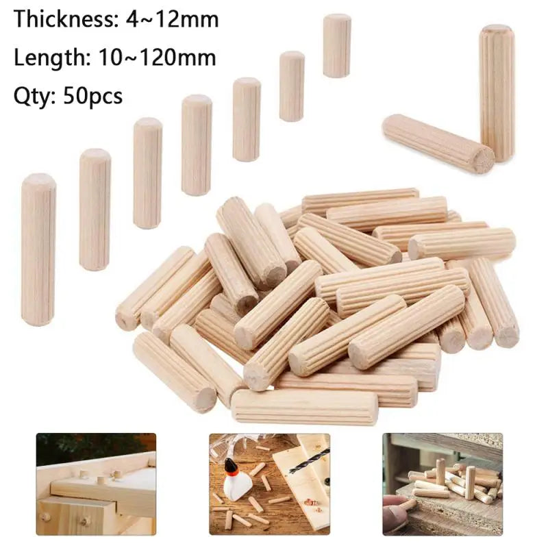50pcs Dia0.4-1mm Woodworking Dowel Craft Dowel Pins Rods Set Furniture Fitting Dowel Pin Wooden Cabinet Drawer Round Fluted Wood