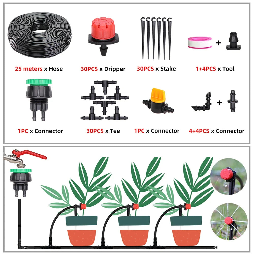5-50M Garden Drip Irrigation System Automatic Watering Water Hose Micro Drip Watering Kits with Adjustable 8 Holes Drippers