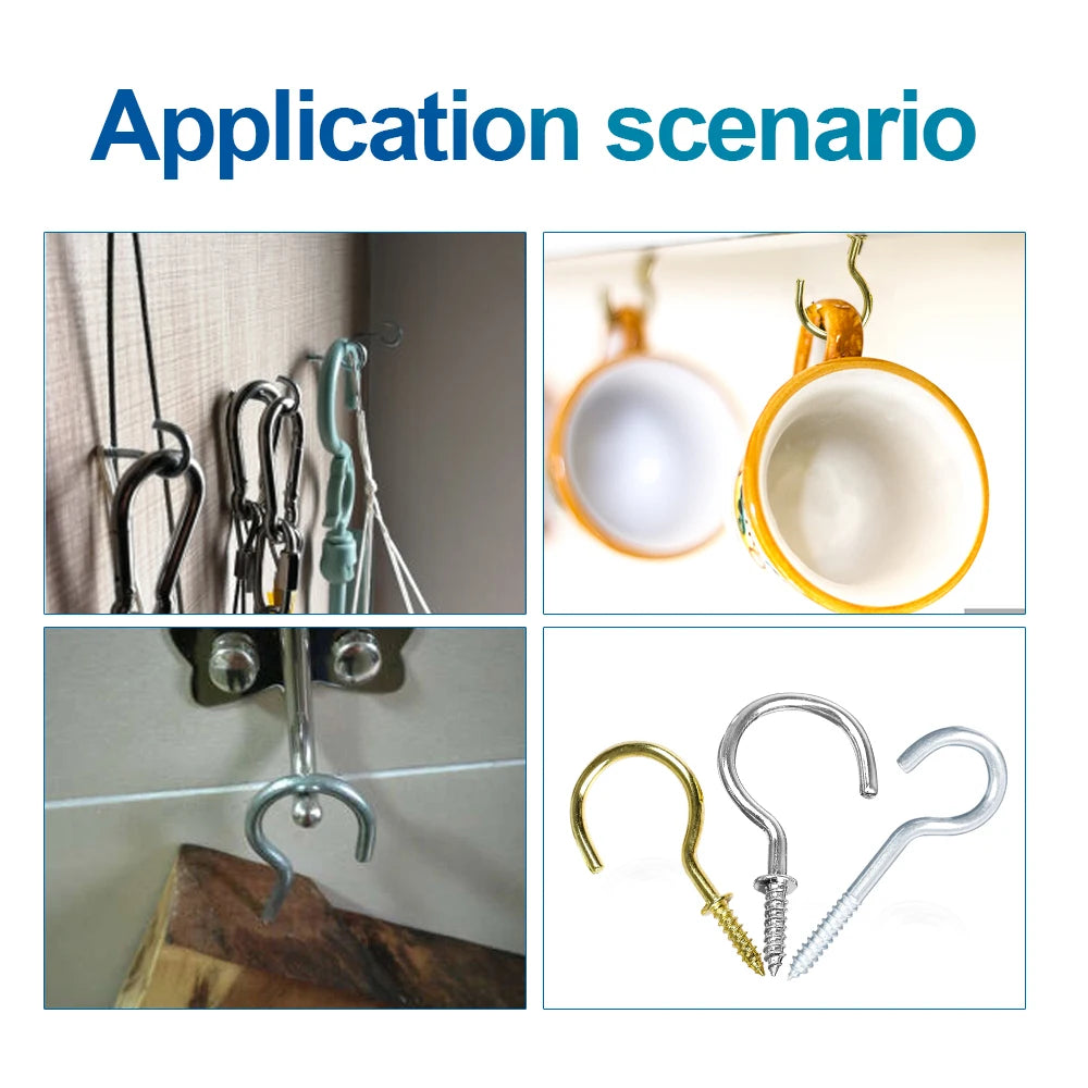 NINDEJIN 5-50pcs Ceiling Screw Hooks Copper Nickel Plated Wall Hanging Screws Kitchen Cup Hook for for Hanging Plants - KiwisLove