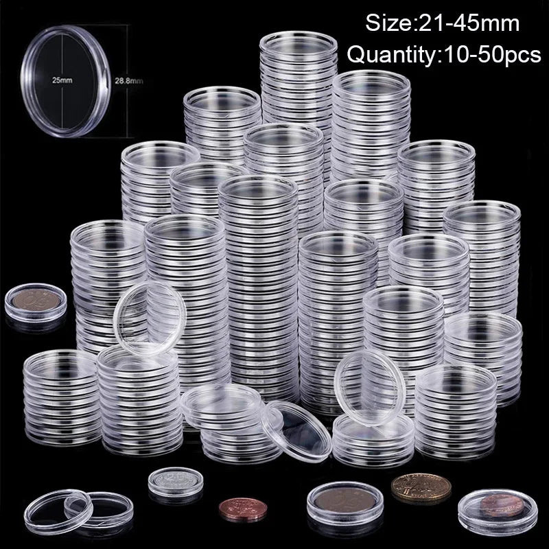 10-50pcs 21/23/24/25-45mm COINNING Capsules Storage Box Clear Plastic Commemorative COINNING Storage Box Coinn Storage Box