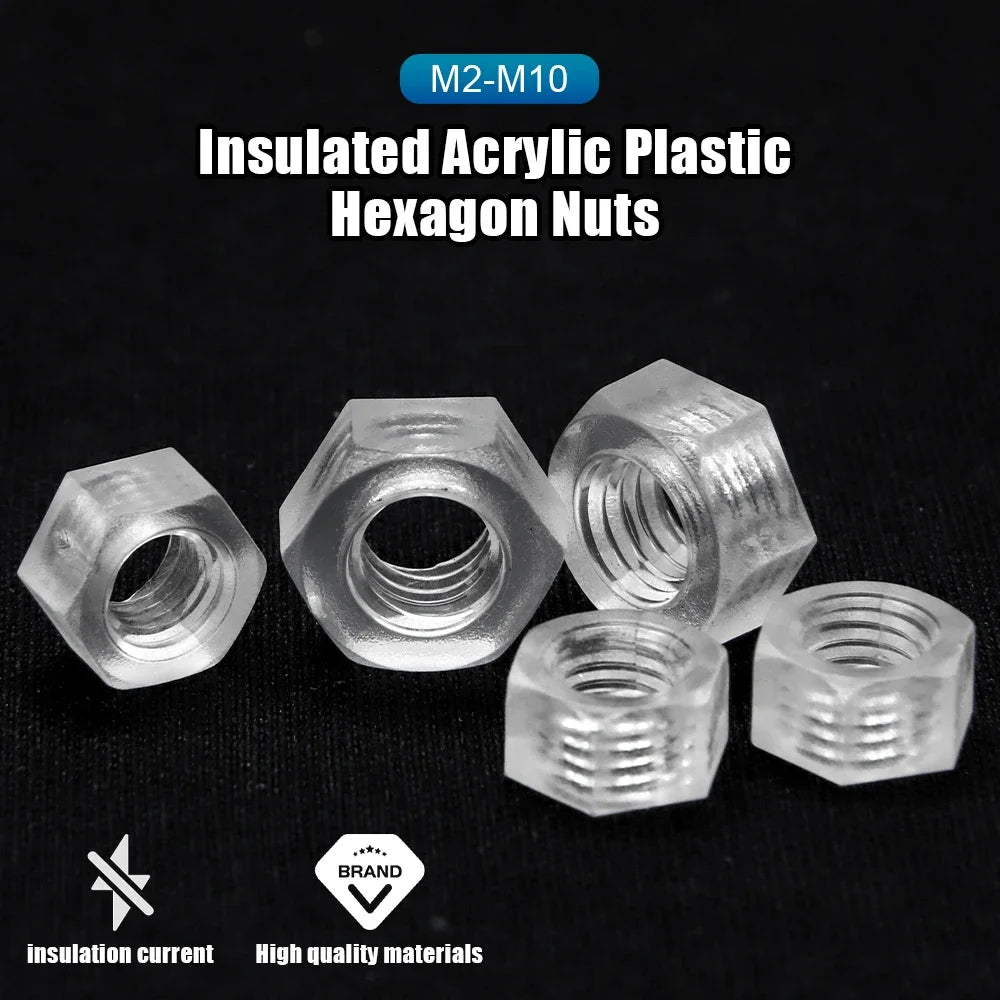 NINDEJIN 10/20pcs Transparent Plastic Hexagon Hex Nut M2 M2.5 M3 M4 M5 M6 M8 M10 Nylon Insulated Acrylic Metric Hexagon Nuts - KiwisLove