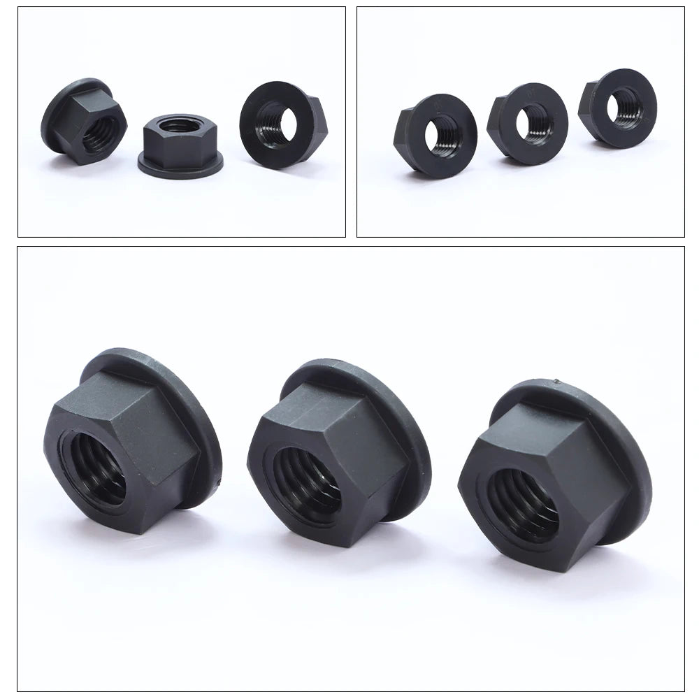 NINDEJIN 10/50pcs Plastic Nylon Insulation Hexagonal Flange Nut M3 M4 M5 M6 M8 M10 M12 Black Hex Flange Nut - KiwisLove