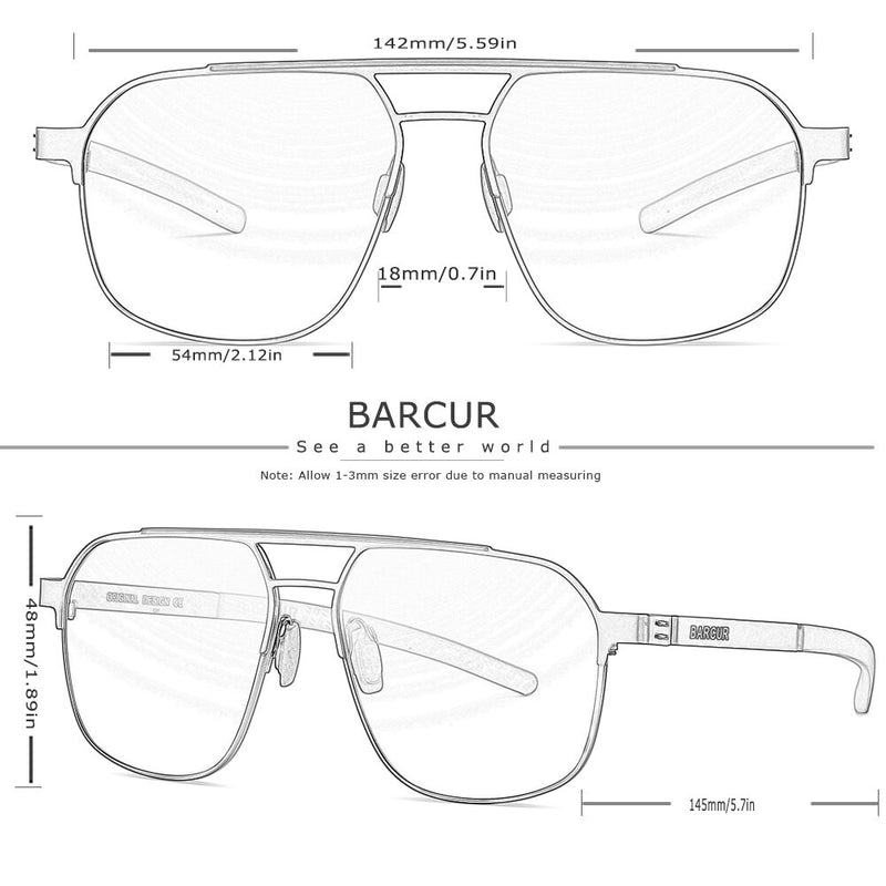 BARCUR Original Brand Designer Sunglasses for Men Polarized Fashion Square Sun Glasses Shades UV400 Eyewear Oculos Gafas De Sol - KiwisLove