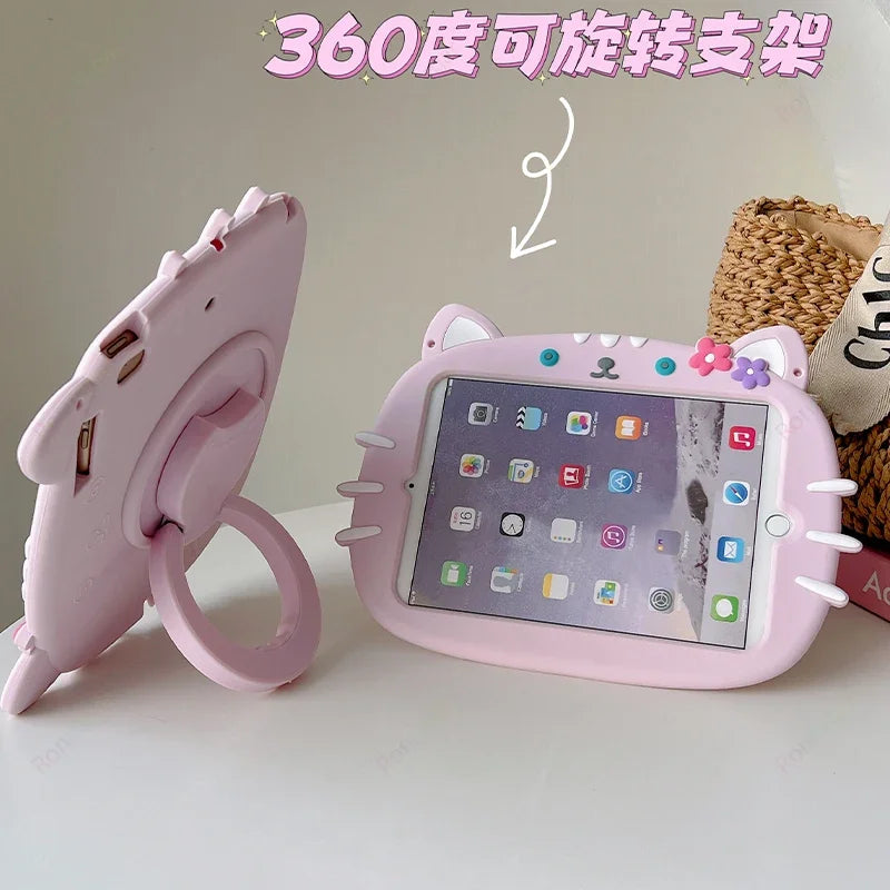 3D Cartoon Cat Funda For Xiaomi Redmi Pad SE Case 11" 2023 Xiaomi 6/6Pro 5/5Pro 11 inch 360 Rotating Case Kids Friendly Silicone