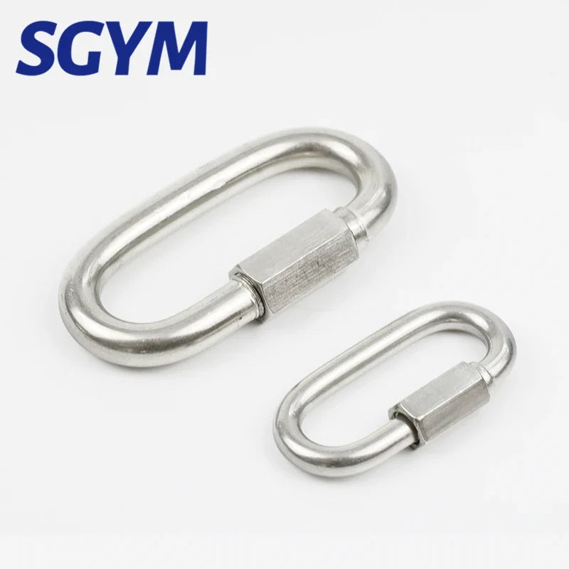 304 Stainless Steel Screw Lock Climbing Gear Carabiner Quick Links Safety Snap Hook Chain Connecting Ring Carabiner Chain Buckle