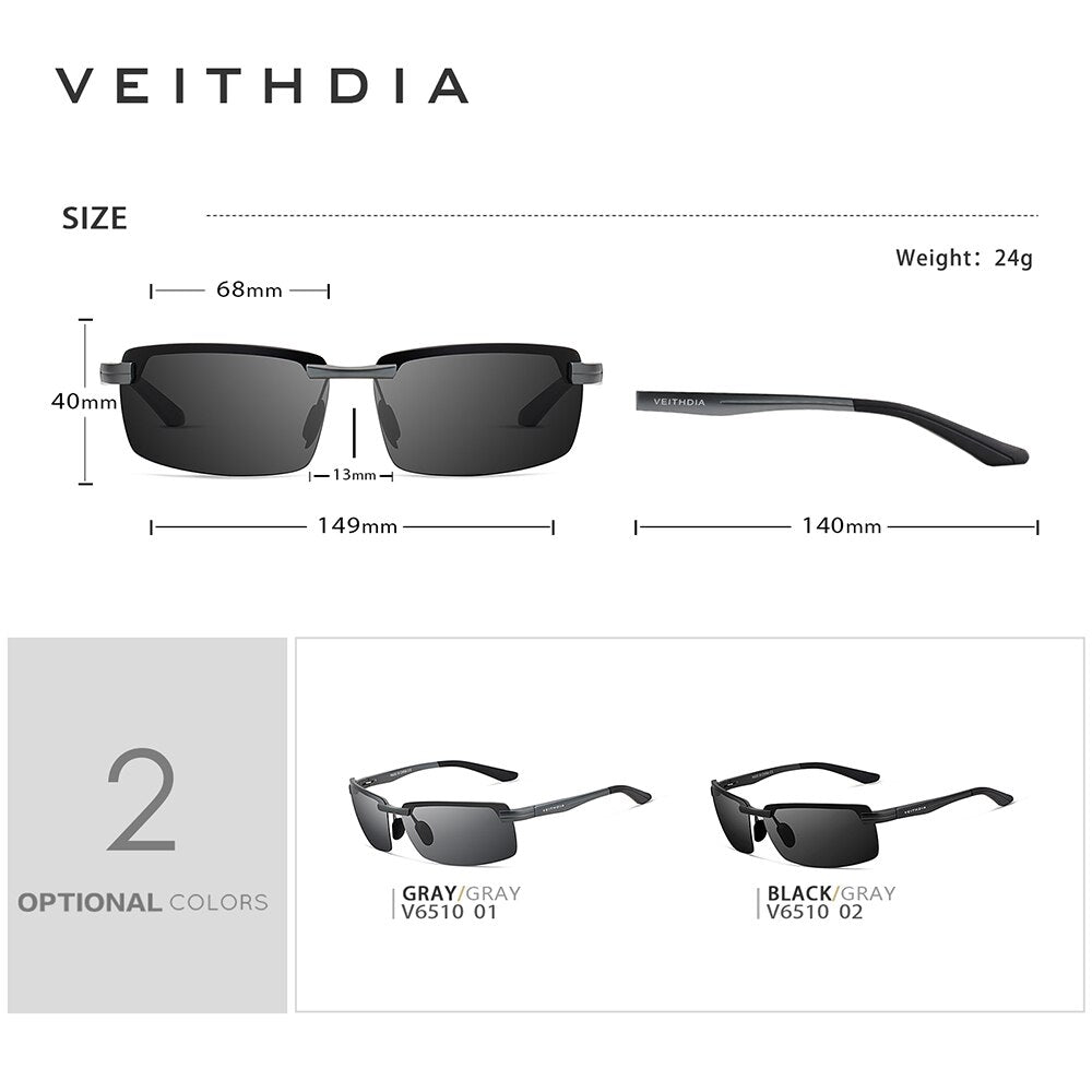 VEITHDIA Sunglasses Men Polarized UV400 Lens Rectangle Rimless Sport Driving Fishing Sun Glasses Al-Mg Eyewear For Male 6510 - KiwisLove