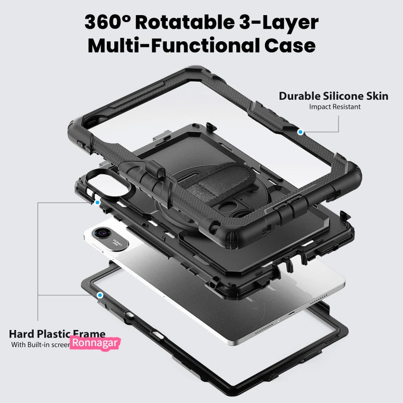 Heavy Duty Rugged Cover for Xiaomi Redmi Pad 2 11inch 2025 Shoulder Strap Built-in Screen Protector for Redmi Pad 2 11'' Tablet