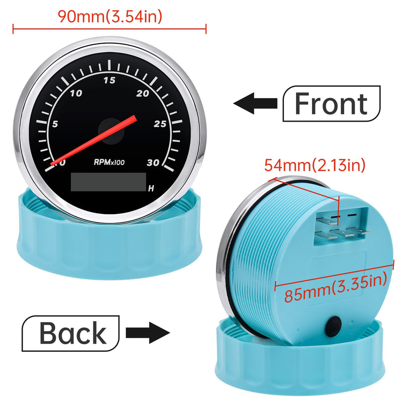 HD 85mm Tachometer For Marine Boat Motorcycle Car 3000 4000 6000 7000 8000 RPM Tacho Gauge With LCD Hourmeter Blue Shell - KiwisLove