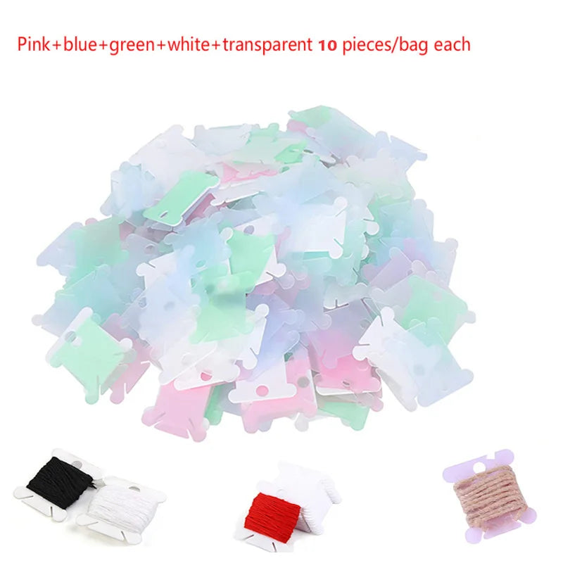 Plastic Floss Bobbins with Floss Bobbin Winder Cross-Stitch Card Thread Holder DIY Embroidery Floss Organizer Sewing Accessories