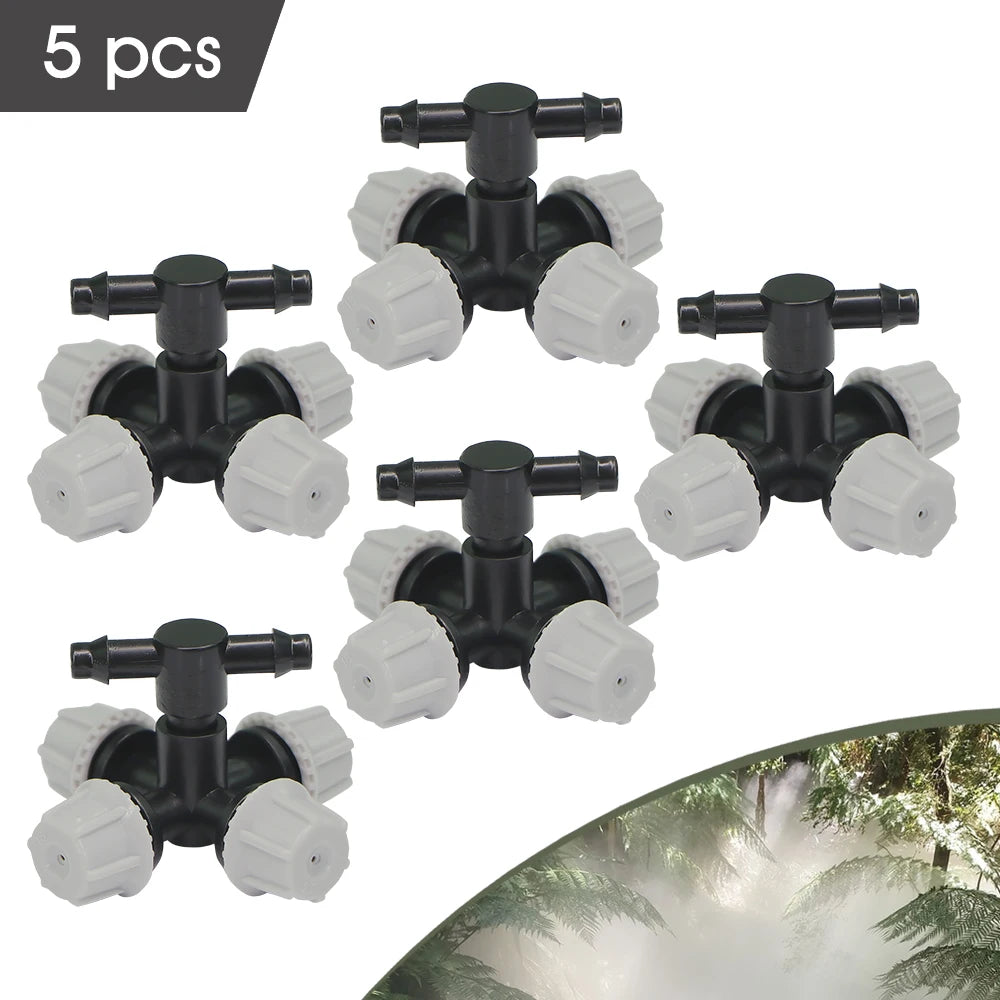 Garden 5PCS 30-60L/h Cross Misting Sprinklers 4 Outlet Spray Cooling System for Outdoor Garden Plants Atomizing Nozzle Lrrigatio
