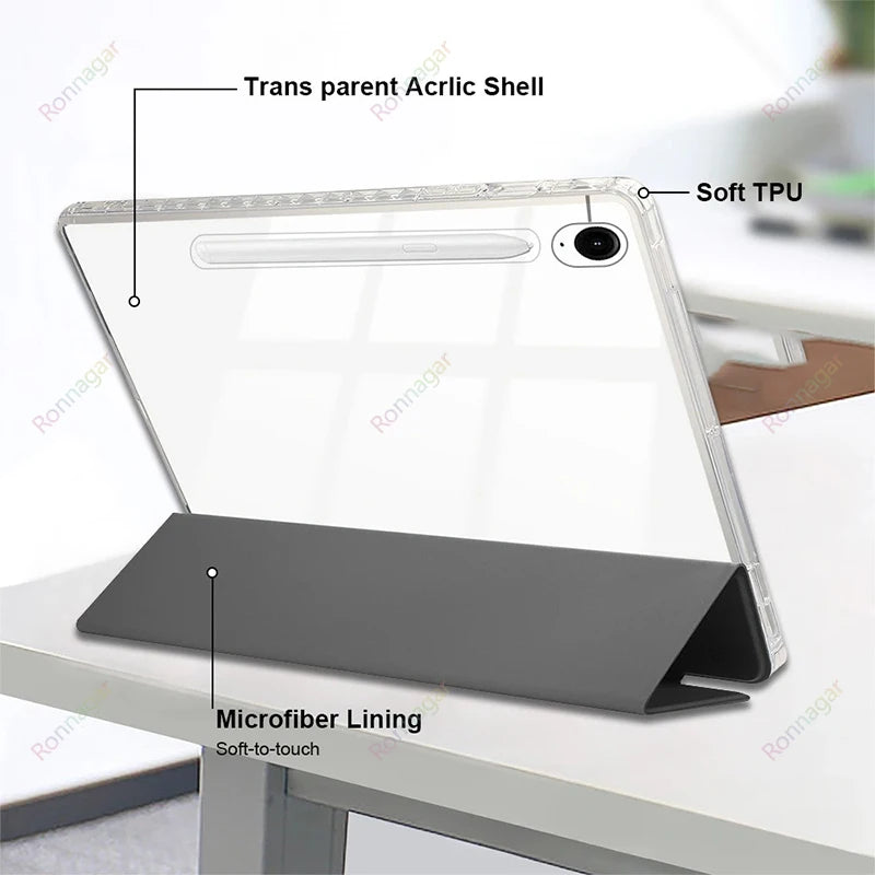 For Samsung Galaxy Tab A11 11'' S11 2025 Case for S10 S9 S8 S7 Plus 12.4 Inch 11inch with s Pen Holder Multiple Angle Clear Back