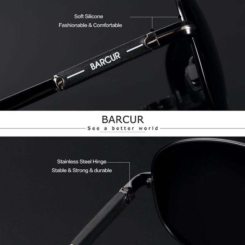 BARCUR Original Brand Fashion Sunglasses Men Polarized Comfortable Pilot Women Sun Glasses for Man Eyewear Oculos Gafas De Sol - KiwisLove