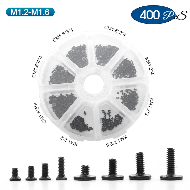 NINDEJIN Cross Phillips Mini Laptop Screw Set M1 M1.2 M1.4 M1.7 M2 M2.5 Black Micro Electronic Screw Kit for Computer Phone