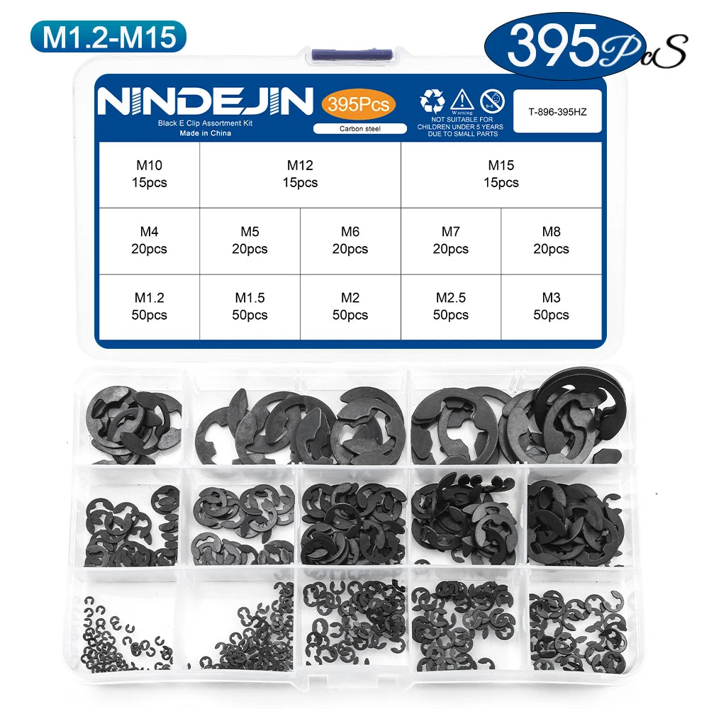 NINDEJIN E Clip Set Circlip Washer Assortment Kit Stainless Steel Carbon Steel 1.2-15mm External Retaining Clip For Shaft - KiwisLove