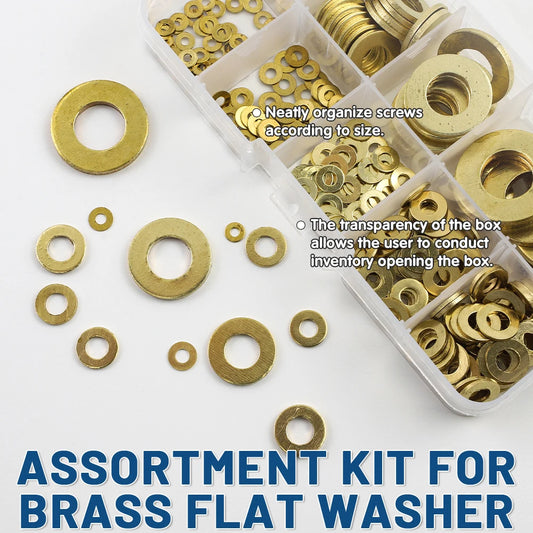 NINDEJIN Brass Flat Washer Set 280/315pcs M2-M12 Metric Brass Plain Washer Flat Gasket Fastener Pure Copper Ring for Screw Bolt - KiwisLove