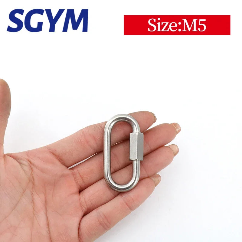 304 Stainless Steel Screw Lock Climbing Gear Carabiner Quick Links Safety Snap Hook Chain Connecting Ring Carabiner Chain Buckle